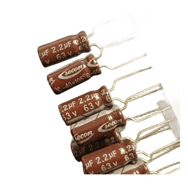 2.2µF 63V Kondansatör – Kompakt Boyutlu (5x11mm) (100 Adet)