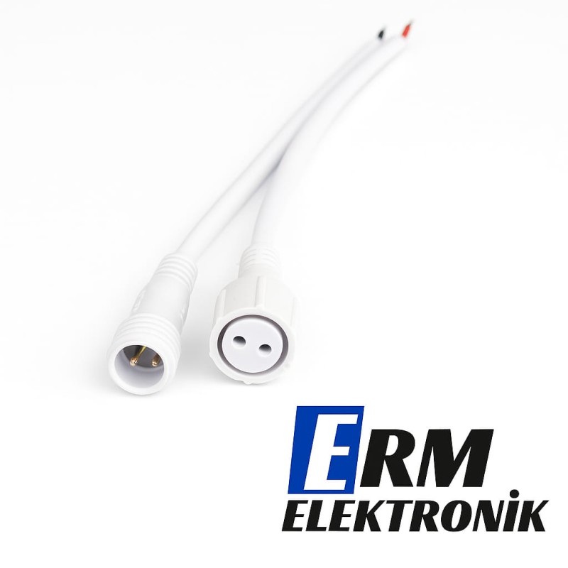 2 Pin Su Geçirmez Bağlantı Kablosu Takımı – 20cm IP67 Erkek-Dişi Konnektör