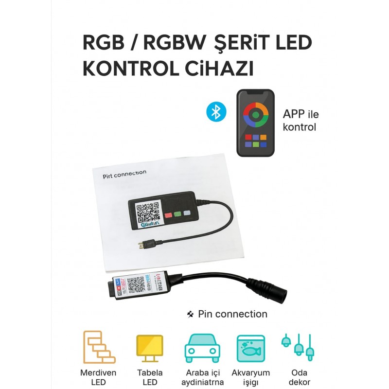 Bluetooth Kontrollü RGB Şerit LED Kontrol Cihazı – 6A 5-24V