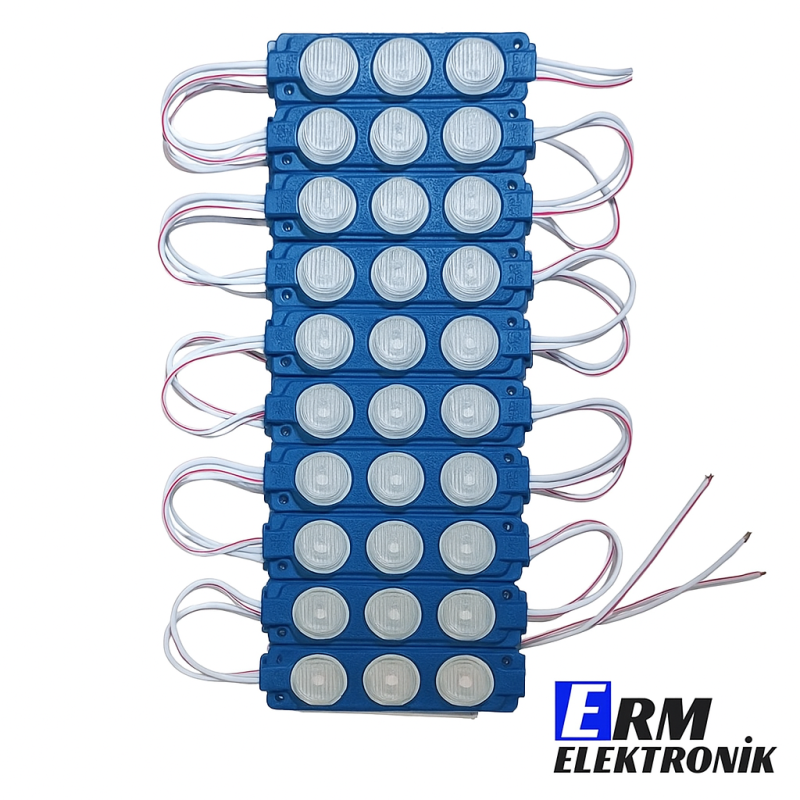 Toptan 12V 3W 3’lü Lensli Modül LED – Araç Dekoratif Aydınlatma (Mavi) (10Adet)