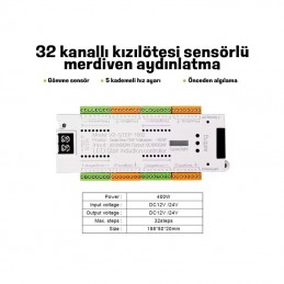 32 Basamaklı Akıllı Merdiven Sensörü – 12V / 24V Kademeli LED Kontrol Ünitesi
