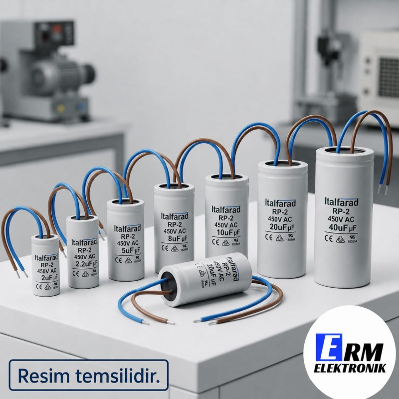 Italfarad RP-2 2uF 450V AC Kablolu Motor Daimi Devre Kondansatörü